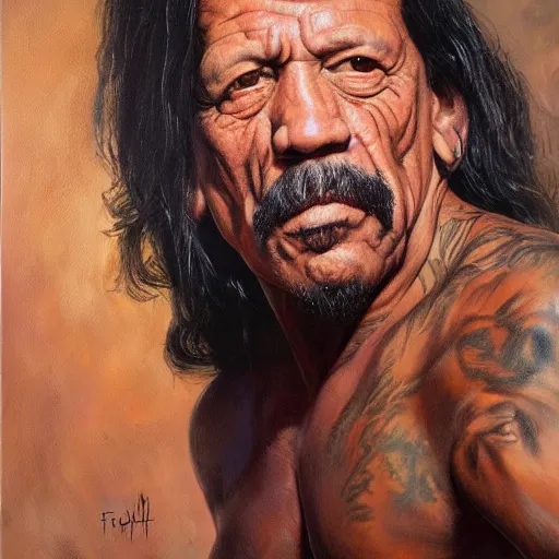 Prompt: ultra realistic portrait painting of danny trejo, art by frank frazetta, 4 k, ultra realistic, highly detailed, epic lighting