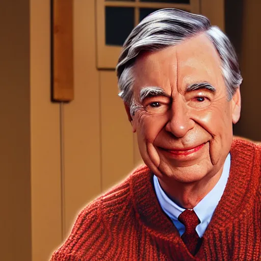 Prompt: mr rogers, wearing a sweater, sensual, romantic, dreamy, intricate, hyper detailed, accent lighting, dramatic light, 4 k octane render