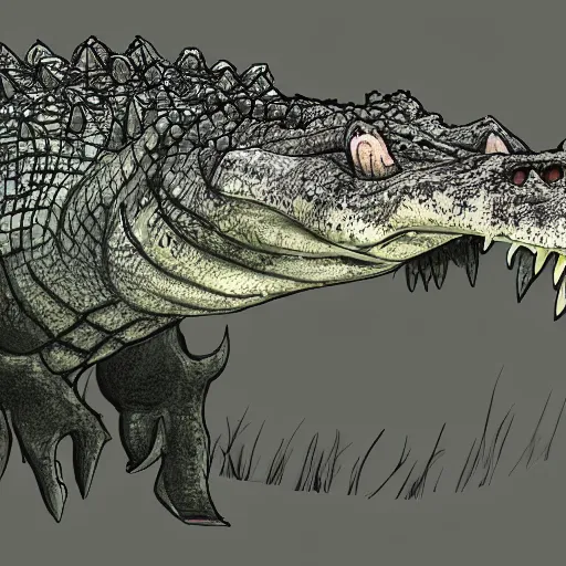 Image similar to Wolfish crocodile concept art