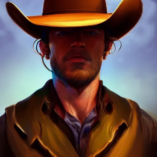 Prompt: cowboy portrait, 1800, colorful, dramatic lighting, detailed, intricate, elegant, highly detailed, digital painting, artstation, concept art, smooth, sharp focus, illustration