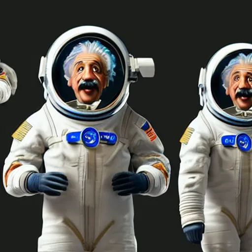 Image similar to still photo of surprised albert einstein in spacesuit, flat earth on three turtles at background, highly detailed, photorealistic shot, bright studio setting, studio lighting, crisp quality and light reflections, unreal engine 5 quality render