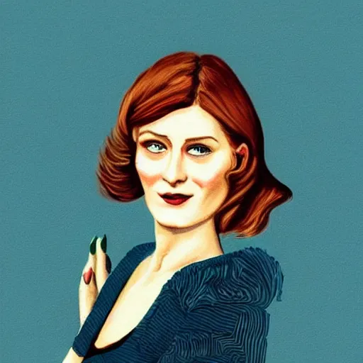 Image similar to “Florence Welch portrait, color vintage magazine illustration 1950”