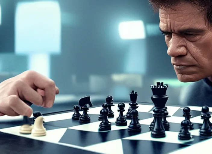 Prompt: film still of hulk playing chess in the new avengers movie, 4 k