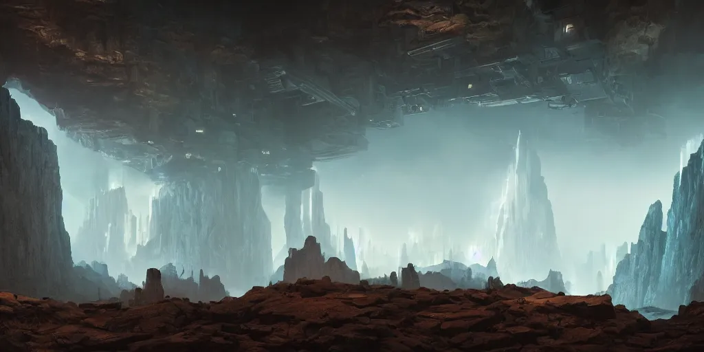 Image similar to discovery of a new advanced civilization in a cyberpunk cave with minimal lighting in the style of thomas cole, cinematic lighting, raytracing, 8 k, octane render, volumetric, vivid, beautiful, hyperrealism