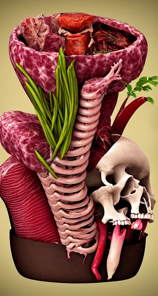 Image similar to Professional arrangement of human flesh, bones, teeth, and rotten meat in a flower vase