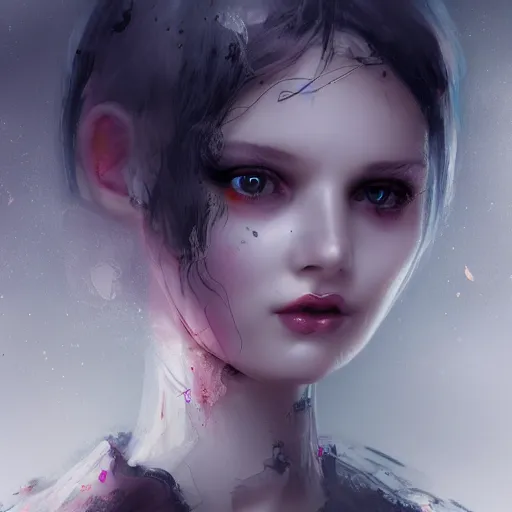 Prompt: a beautiful woman’s face shattered like a porcelaine doll, blurred dystopian city background, sad and dark atmosphere, trending on Artstation, Cgsociety, concept art