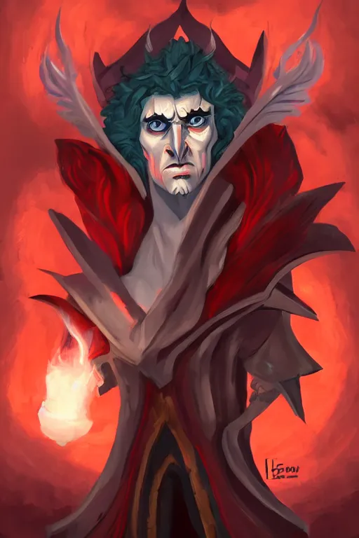 Prompt: an in game portrait of zagreus from hades, art by jen zee.