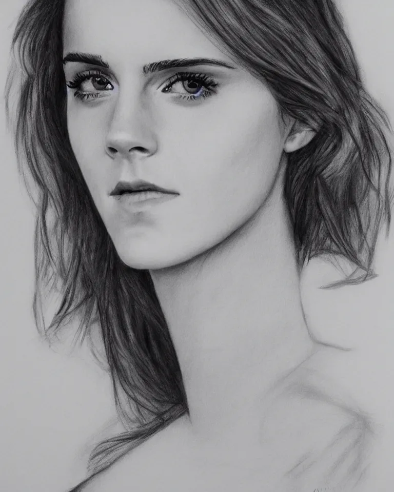 Prompt: emma watson, charcoal drawing, highly detailed