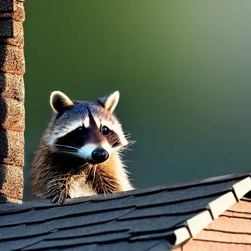 Image similar to raccoon on roof, morning light, backlit,