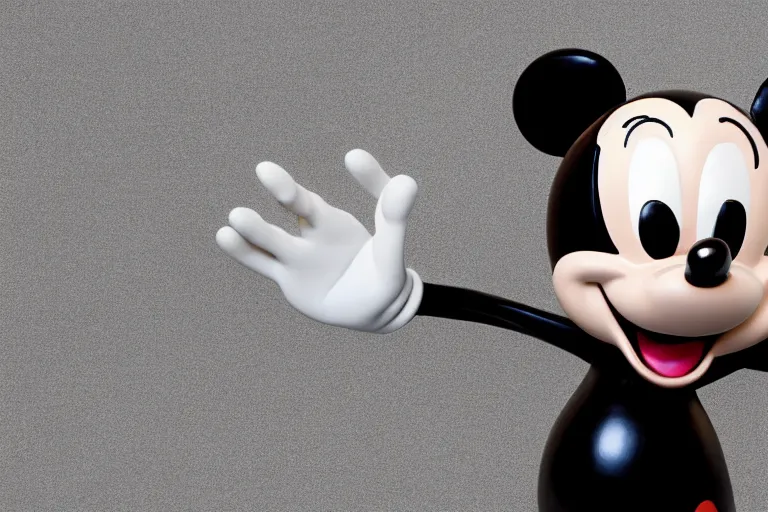 Image similar to stylized shiny polished silver statue full body extra limbs bizarre cosmic horror demonic demon made of marble of disney character mickey mouse, perfect symmetrical body, perfect symmetrical face, hyper realistic, hyper detailed, by johannen voss, by michelangelo, octane render, blender, 8 k, displayed in pure white studio room