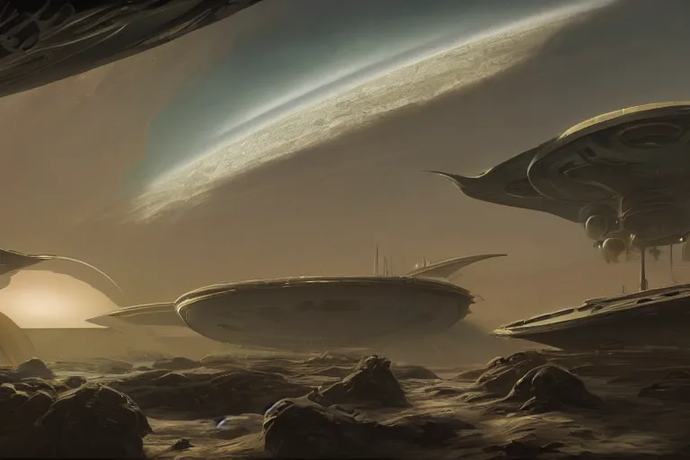 Prompt: visiting exoplanet fish market, ringed planet in the sky, dramatic lighting, artstation, matte painting, ralph mcquarrie