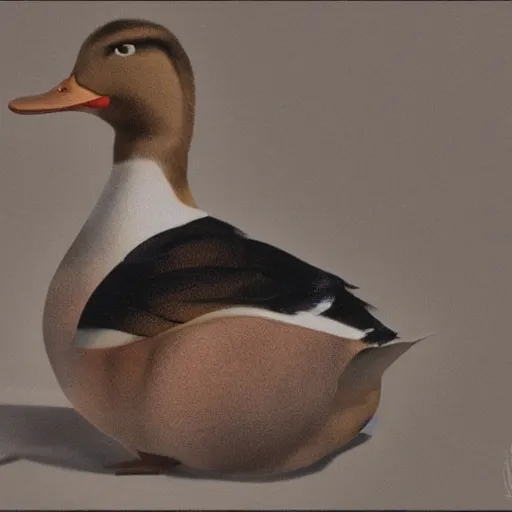 Image similar to A photorealistic obese duck with a triple chin, by Jason de Graaf, trending on artstation, 8k