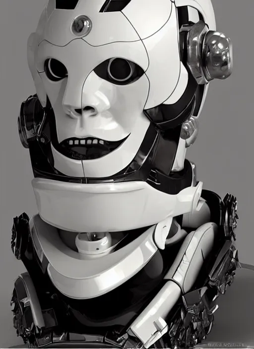 Image similar to portrait of a futuristic blanco ceramic Spanish prince grinning humanoid robot with a handsome face wearing a plastic skull mask and muscular body reclining, macho, piroca, dotado, guapo, matte surface, trending on cgsociety