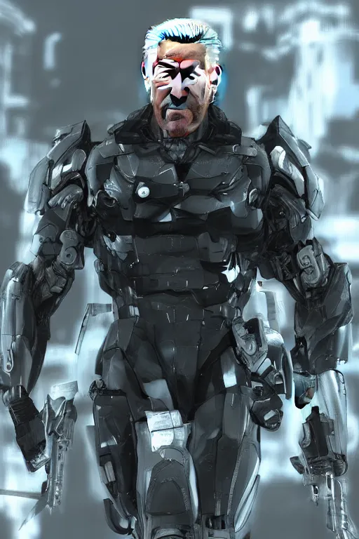 Image similar to joe biden in metal gear rising revengeance, metal gear rising, metal gear, joe biden, octane render, 8 k, realistic face, realistically proportioned head, realistically proportioned face