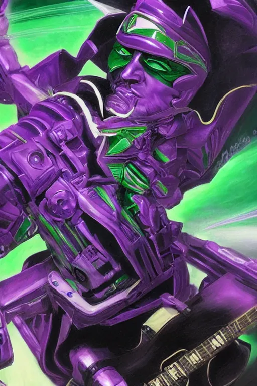 Prompt: portrait of johnny cash as purple green ranger from power rangers riding on guitar zord ufo hoverboard, intricate, highly detailed, smooth, artstation, digital illustration by Ruan Jia and Mandy Jurgens and Artgerm and Wayne Barlowe and Greg Rutkowski and Zdislav Beksinski