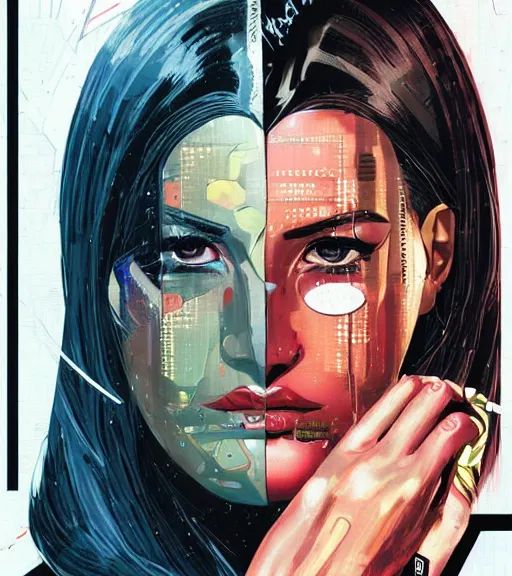 Image similar to portrait of a female android, by MARVEL comics and Sandra Chevrier