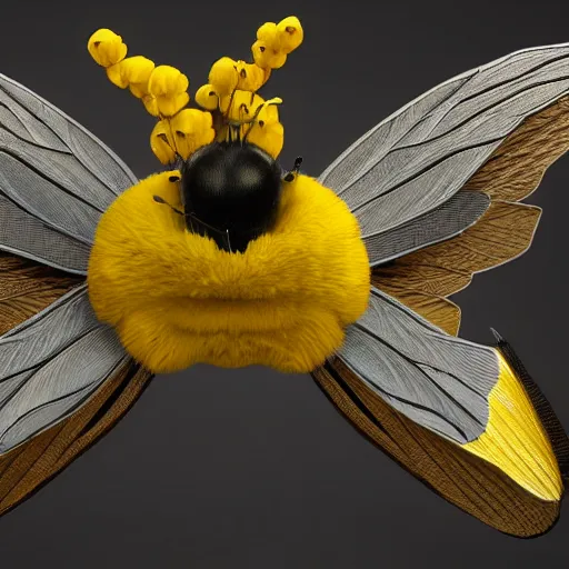 Prompt: cute hybrid bumblebee butterfly creature with big eyes, big wings, many legs with radial symmetry detailed character concept 3 d pixar style render 4 k