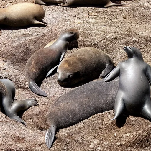 Image similar to a baby seal god being worshipped by prehistoric humans, prehistoric cave art