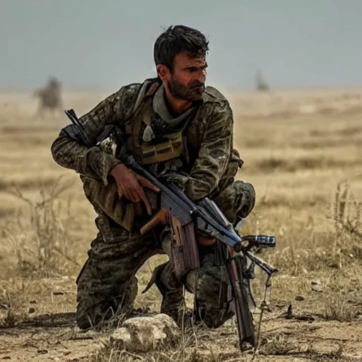 Prompt: kurdish ypg sniper in a movie directed by christopher nolan, movie still frame, promotional image, imax 7 0 mm footage, 8 k uhd