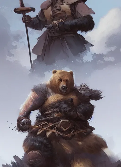 Image similar to japanese girl and a samurai werebear, d & d, fantasy, portrait, highly detailed, digital painting, trending on artstation, concept art, sharp focus, illustration, art by artgerm and greg rutkowski and magali villeneuve