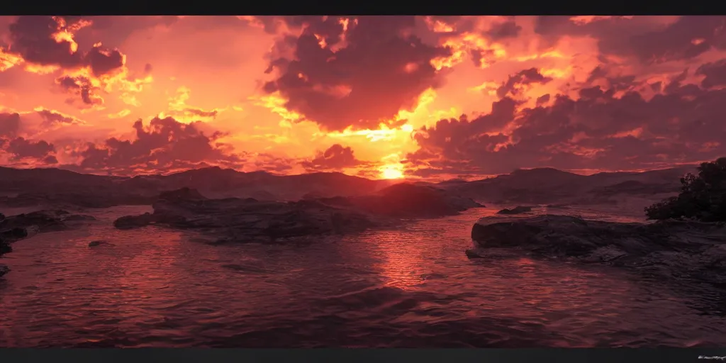 Prompt: beautiful sunset, unreal couds. concept art. high details. ultra photorealistic. artstation trending