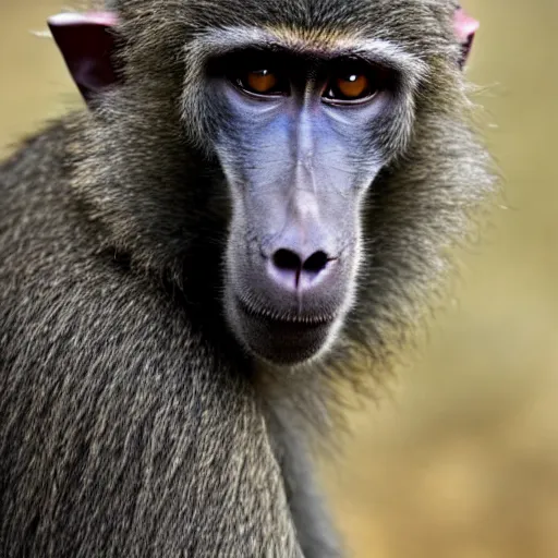 Prompt: a beautiful baboon portrait. Wistful and intelligent.