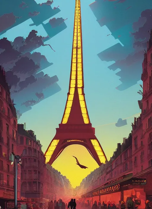 Prompt: Travel poster artwork by Michael Whelan and Tomer Hanuka, Rendering of travel to Paris, light and shadow, high contrast, full of details, by Makoto Shinkai and thomas kinkade, Matte painting, trending on artstation and unreal engine