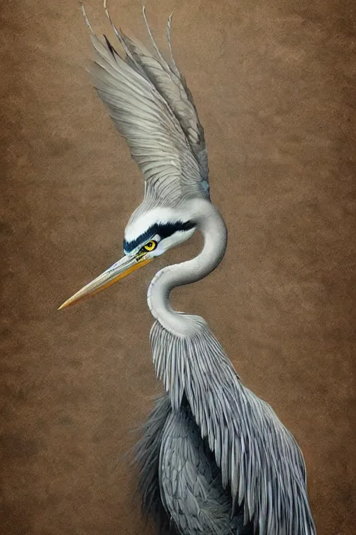 Prompt: Intricate stunning highly detailed grey heron, digital painting by agostino arrivabene and Vladimir Kush, surreal, ultra realistic, artstation