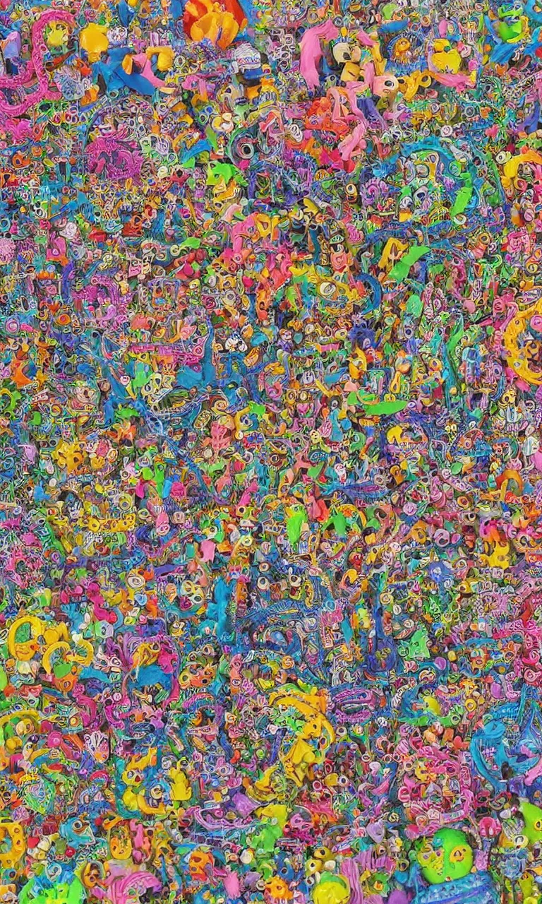 Prompt: an incredibly detailed masterpiece made out of pipecleaners of a I SPY puzzle by bosch and lisa frank, ornate, beautiful, bold colors, detailed, high resolution, wow!, intricate