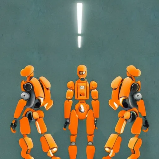 Image similar to orange wallpaper with scifi robots, artstation, art, green
