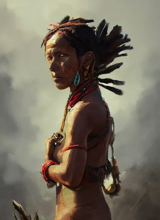 Image similar to A painting of a tribal woman, trending on artstation in the style of Greg Rutkowski