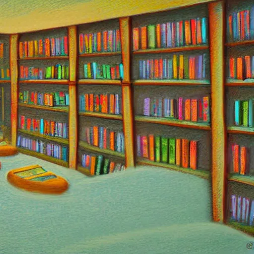 Prompt: peaceful library of the future, concept art, pastel painting