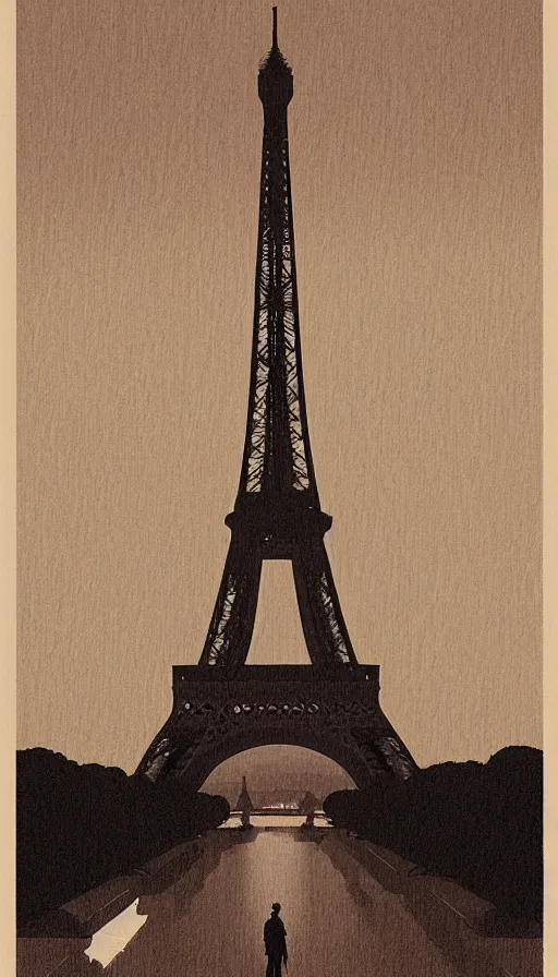 Image similar to eiffel tower in the rain, by hasui kawase, silent, loneliness, cinematic composition