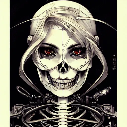 Prompt: anime manga skull portrait young woman skeleton, robot cyborg, intricate, elegant, highly detailed, digital art, ffffound, art by JC Leyendecker and sachin teng