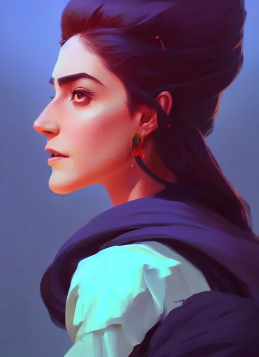 Image similar to side profile centered painted portrait, Maya Ali as a wind sorcerer, D&D, matte painting concept art, beautifully backlit, official fanart, colourful, by and ilya kuvshinov and Cushart Krentz and Gilleard James, 4k, HDR, Trending on artstation, Behance, award winning