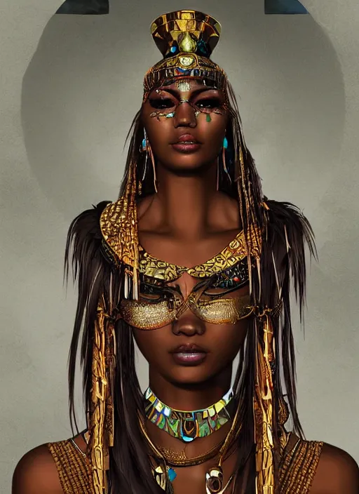 Prompt: cleopatra as a voodoo priestess, detailed digital art, trending on Artstation