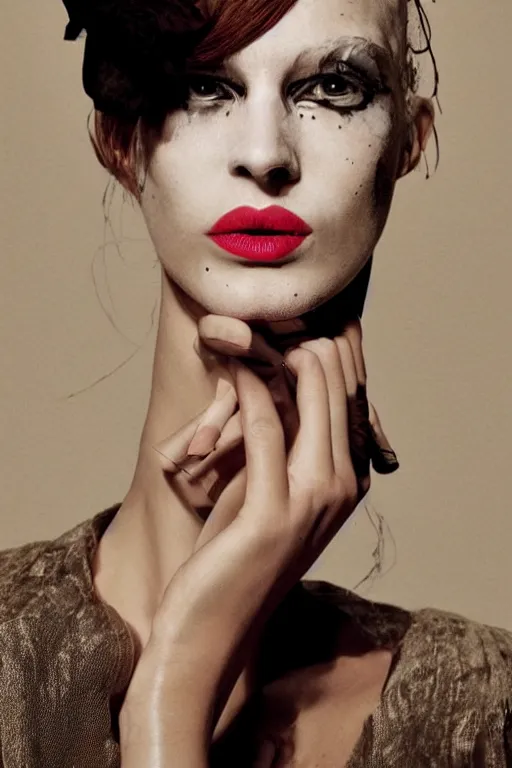 Prompt: margiela campaign featuring amy rose as a female cowgirl, long eyeslashes, big juicy lips, big seductive eyes