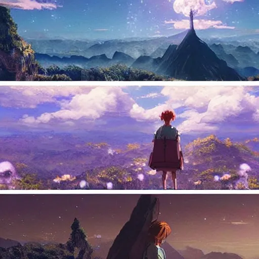 Image similar to I could handle the concept art visuals but the lomo photo was what got to me | detailed character study | botw-interstellar-studio-ghibli #hyperreal #intricate #cinematic-composition, [32k hd]^10--w 450