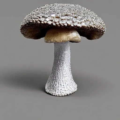 Image similar to a mushroom made of diamond crystals, sharp, Ridgid, shiny, sparkly, high detail