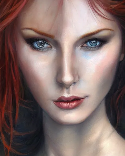 Image similar to a stunning portrait of triss merigold, digital art by dorina costras, close up portrait, highly detailed, trending on artstationhq