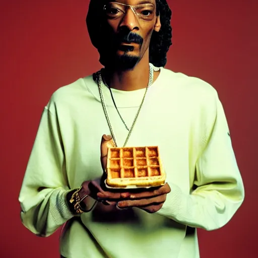 Prompt: Snoop Dogg holding a Waffle for a 1990s sitcom tv show, Studio Photograph, portrait, C 12.0