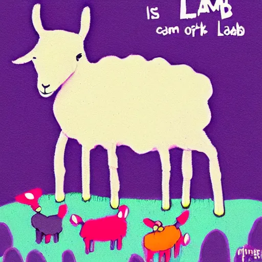 Image similar to the cult of lamb, colorful, cartoon, dark, cute