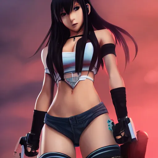 Image similar to head to toe shot of tifa lockhart by WLOP, rossdraws, Logan Cure, Mingchen Shen, BangkuART, sakimichan, yan gisuka, JeonSeok Lee, zeronis, Chengwei Pan on artstation