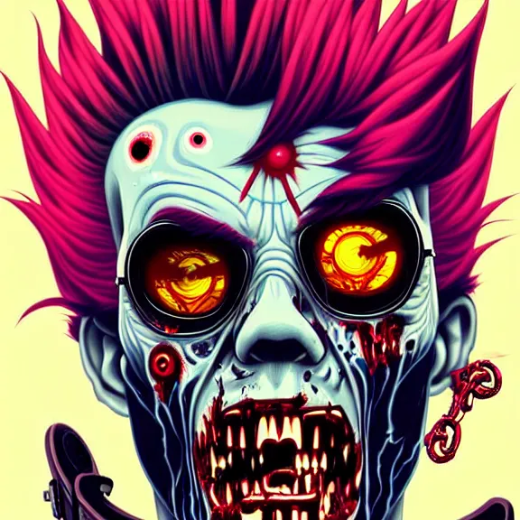 Image similar to a zombie punk rocker with a mohawk playing electric guitar, tristan eaton, victo ngai, artgerm, rhads, ross draws