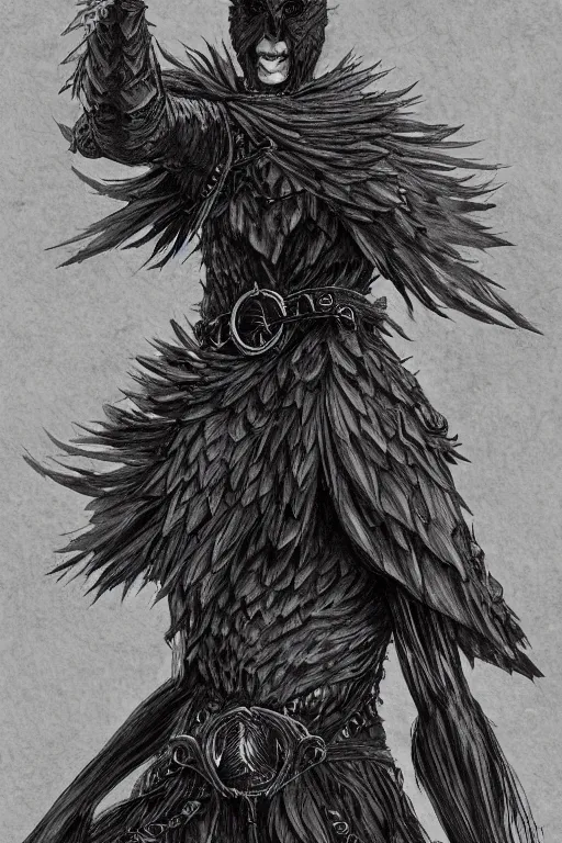 Image similar to raven, human figure, highly detailed, digital art, sharp focus, trending on art station, kentaro miura manga art style