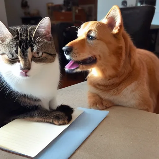 Prompt: my cat helping my dog write an email to list grievances about not getting enough treats.