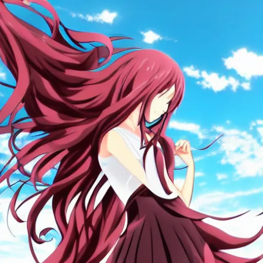 Image similar to beautiful anime girl long flowing hair