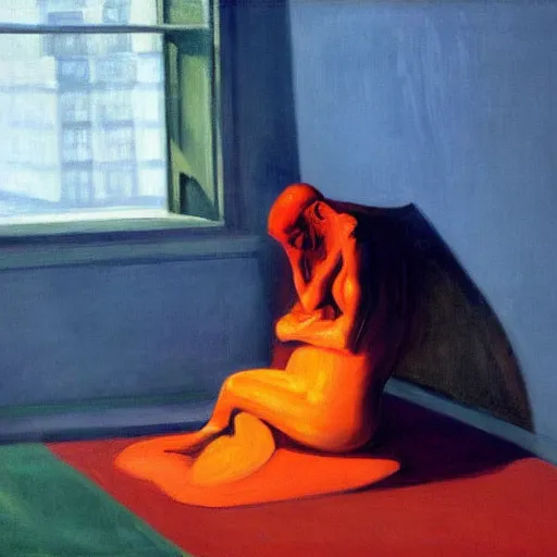 Image similar to devil boss in hell, oil painting by edward hopper