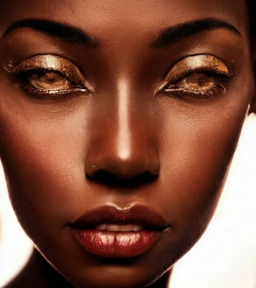 Image similar to vintage_closeup portrait_photo_of_a_stunningly beautiful_congolese_woman with amazing shiny eyes, hyper detailed by Annie Leibovitz