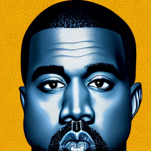 Prompt: kanye west portrait colors blue and yellow